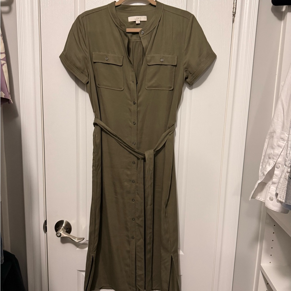 LOFT Olive Midi Shirt Dress